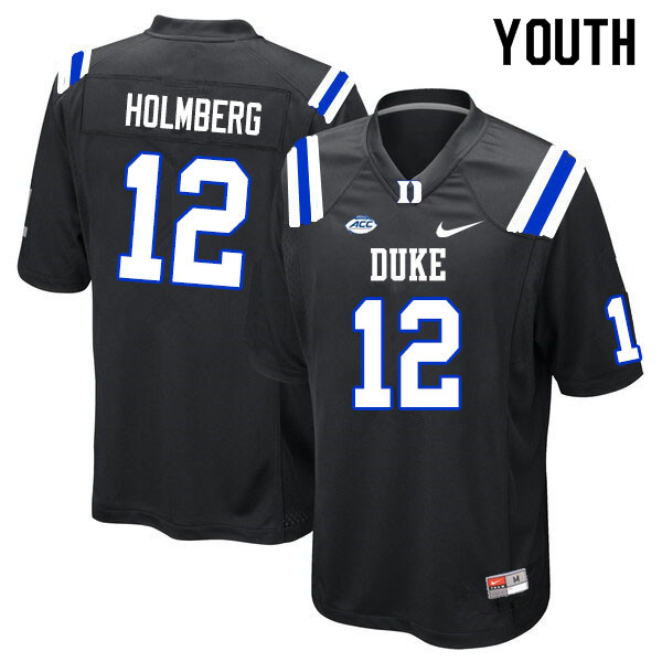 Youth #12 Gunnar Holmberg Duke Blue Devils College Football Jerseys Sale-Black